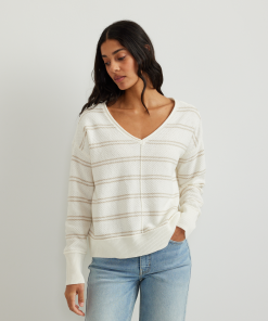 Women's V-Neck Sweater - Stripe