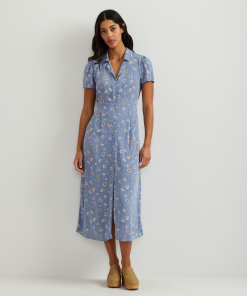 Women's Camp Collar Short-Sleeve Midi Dress