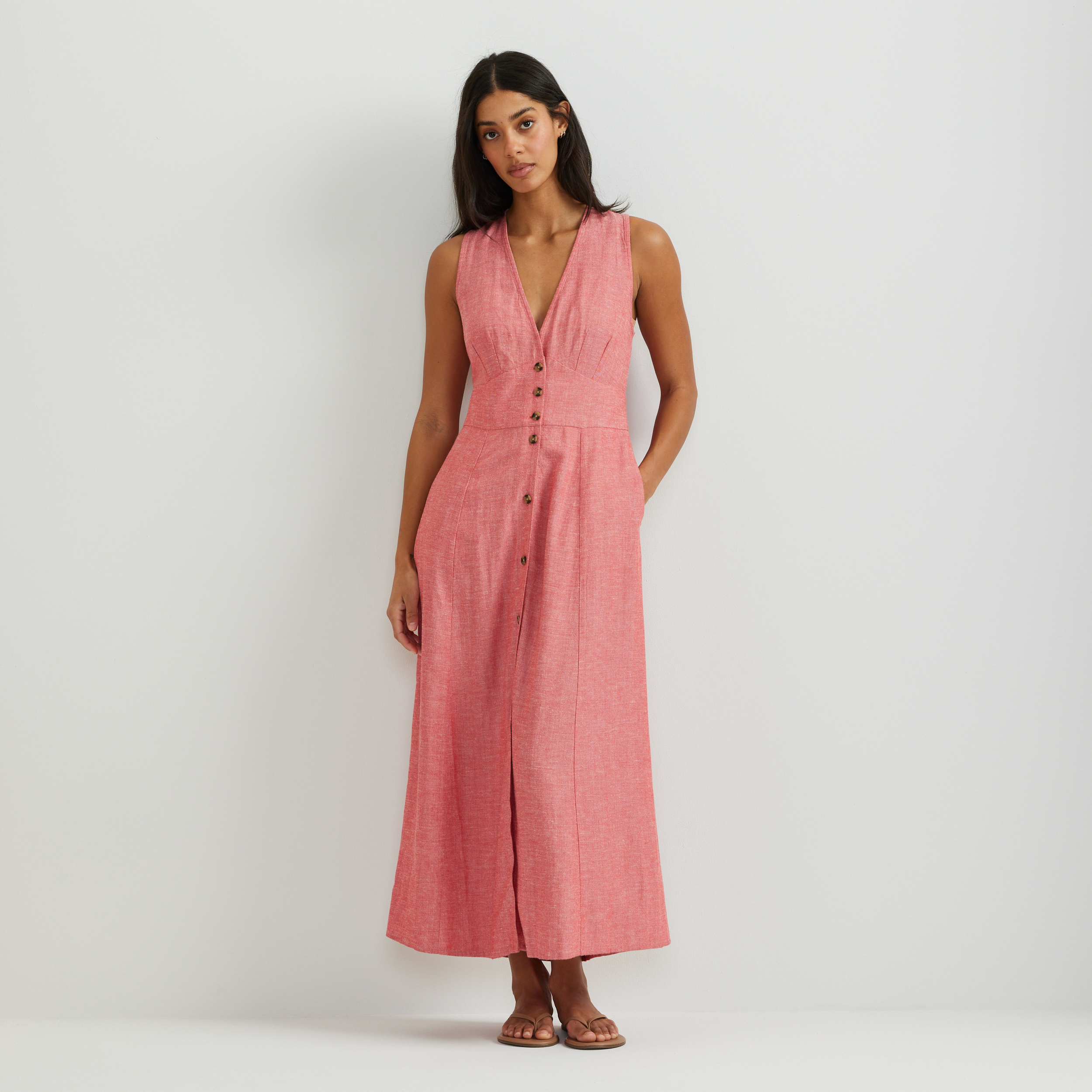 Women's Button Front Midi Dress